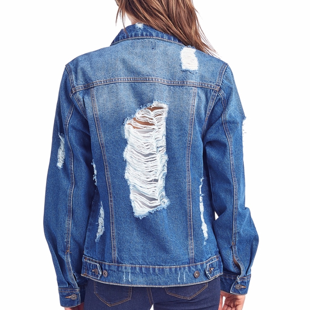 Oversized Distressed Denim Jackets - Picture 4 of 7